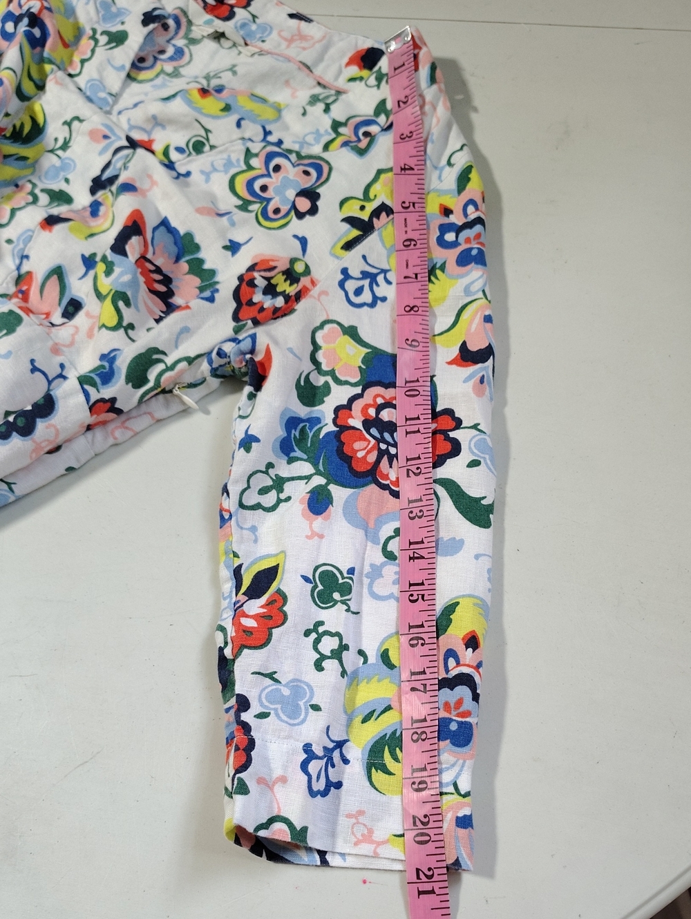 Boden 100% Linen 3/4 Sleeves V Neck Floral Mini Dress Size 10L Beachy Bohemian - Picture 13 of 16